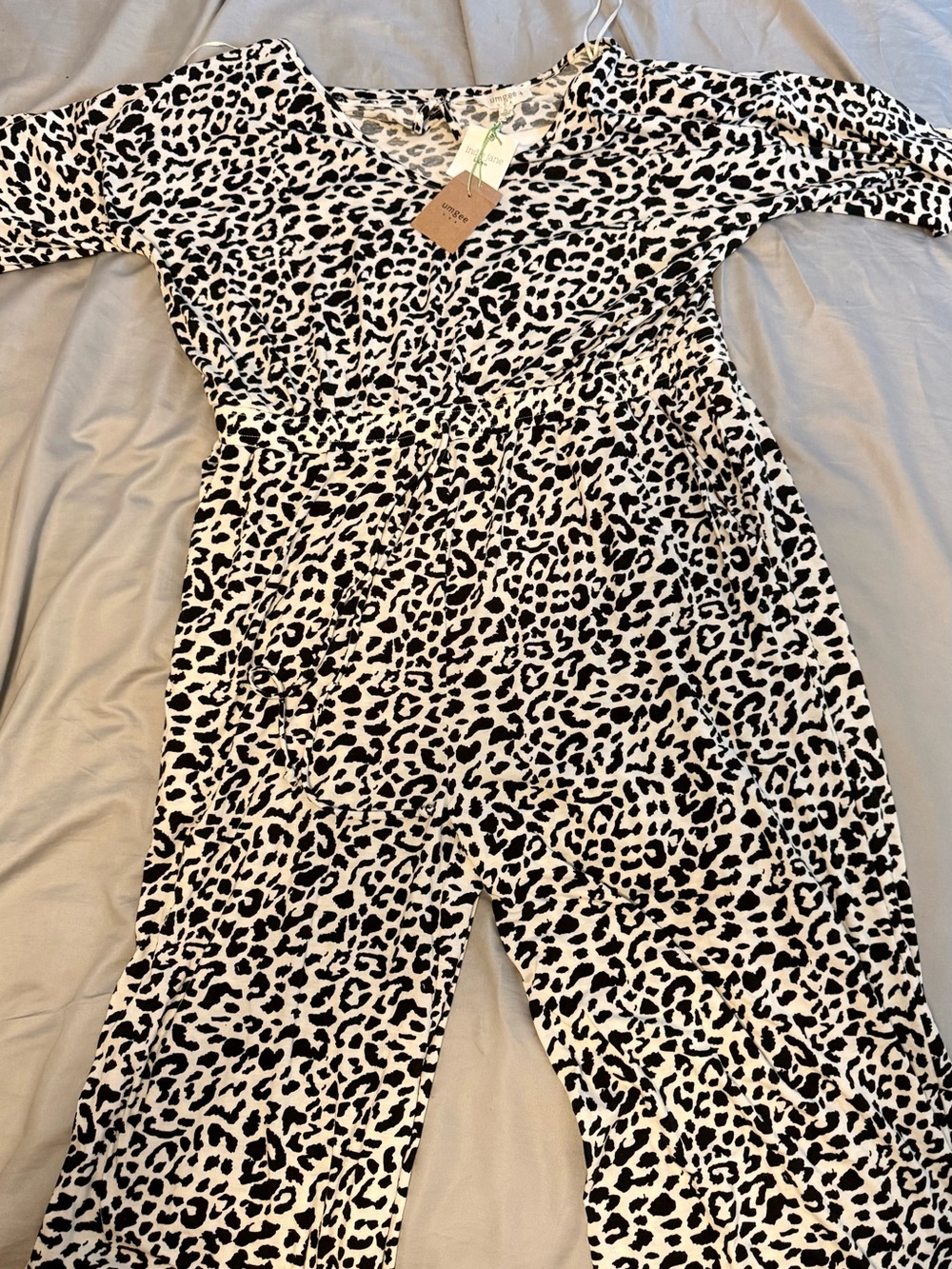 Umgee Black and White Leopard Print Jumpsuit